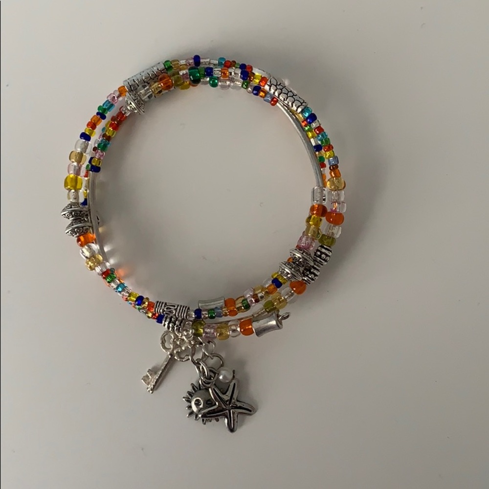 Rainbow beeded key chain bracelet.